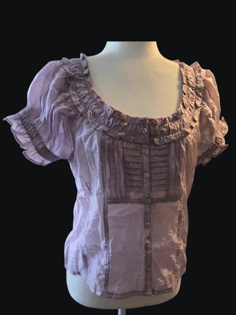 Pilcro Dusty Lavender Ruffle Scoop-Neck Button Front Blouse